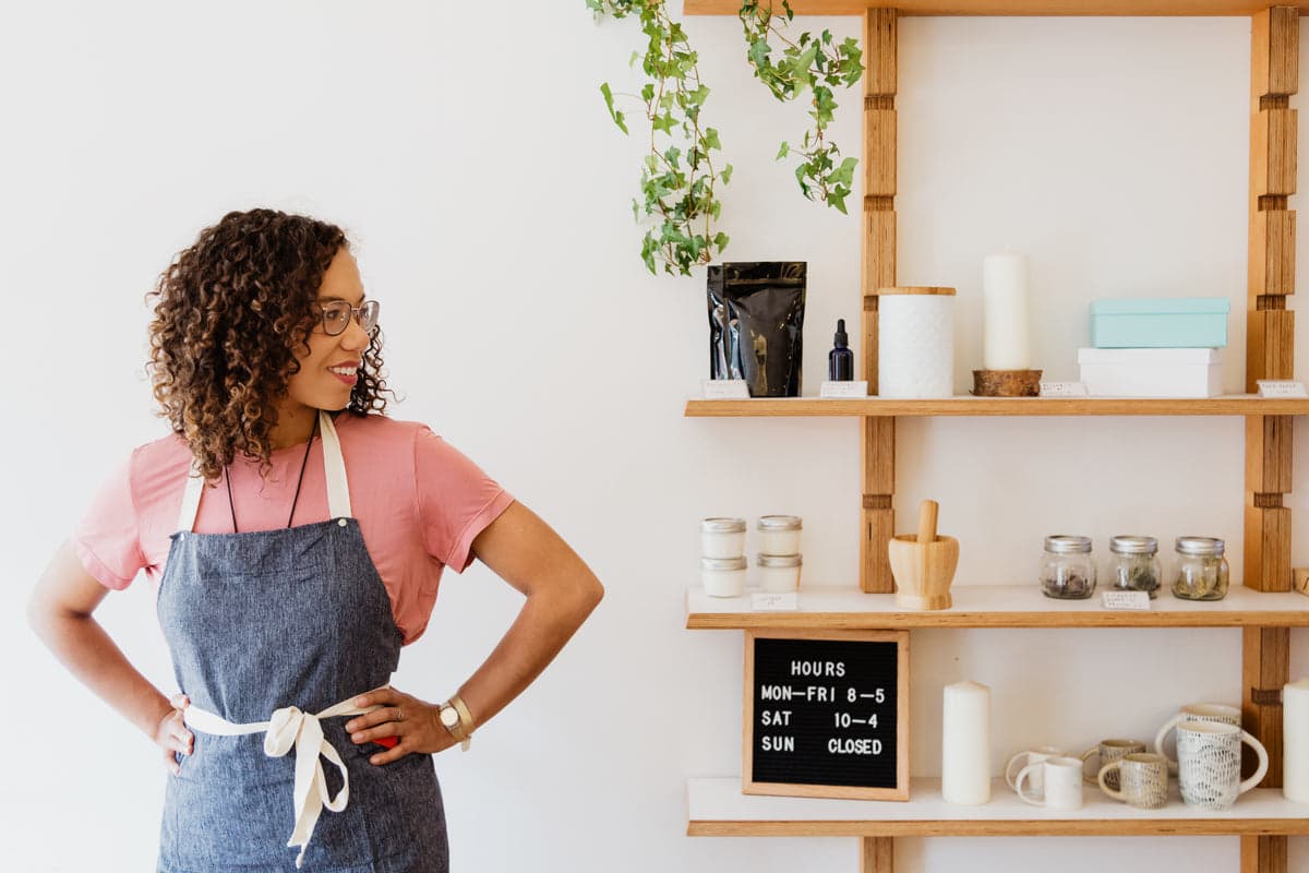 Retail operator in her shop